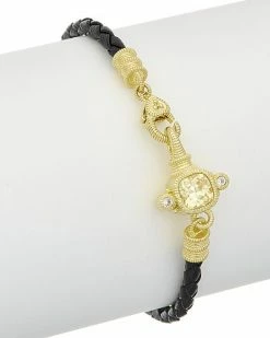 Judith Ripka 14K Over Silver & Leather 0.12 Ct. Tw. White Topaz & CZ Bracelet Women