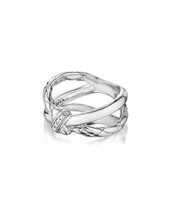 Judith Ripka Aura Silver White Topaz Crisscross Ring Women