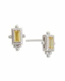 Judith Ripka La Petite Silver CZ Baguette Studs Women