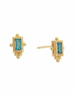 Judith Ripka La Petite 14K Over Silver CZ Baguette Studs Women
