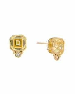 Judith Ripka La Petite 14K Over Silver CZ Cushion Studs Women