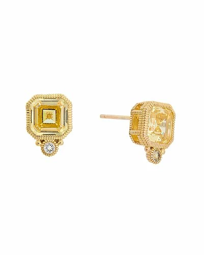 Judith Ripka La Petite 14K Over Silver CZ Cushion Studs Women