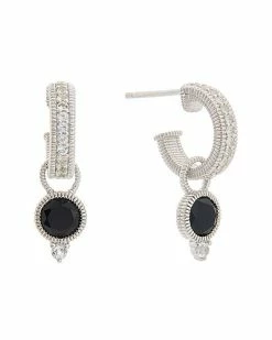 Judith Ripka La Petite Silver 1.54 Ct. Tw. Black Onyx Drop Hoops Women
