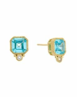 Judith Ripka La Petite 14K Over Silver CZ Cushion Studs Women