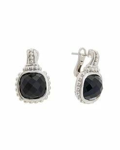 Judith Ripka Classic Silver 9.00 Ct. Tw. Black Onyx Rose Cut Drop Earrings Women