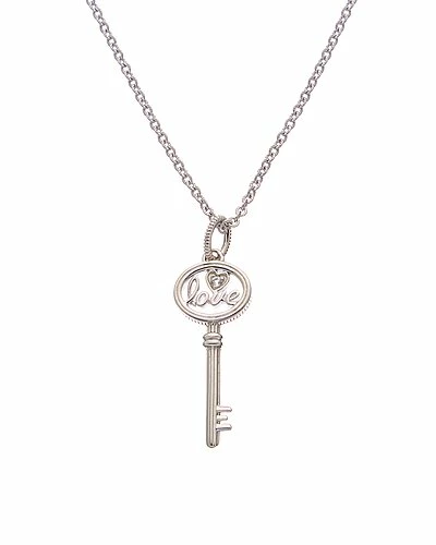 Judith Ripka Little Jewels Silver White Topaz Love Key Pendant Necklace Women