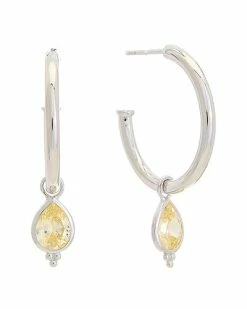 Judith Ripka Watercolors Silver CZ Drop Hoops Women