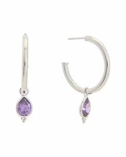 Judith Ripka Watercolors Silver CZ Drop Hoops Women