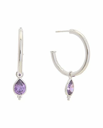 Judith Ripka Watercolors Silver CZ Drop Hoops Women