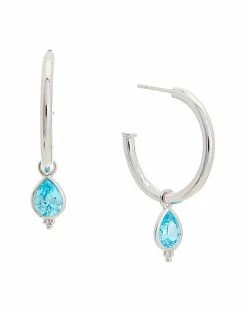 Judith Ripka Watercolors Silver CZ Drop Hoops Women