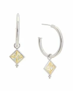 Judith Ripka Watercolors Silver CZ Drop Hoops Women