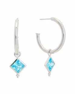 Judith Ripka Watercolors Silver CZ Drop Hoops Women