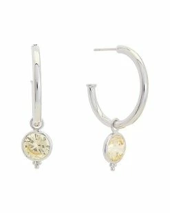 Judith Ripka Watercolors Silver CZ Drop Hoops Women