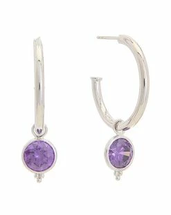 Judith Ripka Watercolors Silver CZ Drop Hoops Women