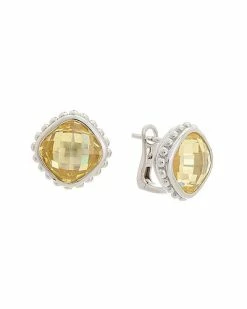 Judith Ripka Classic Silver CZ Checkerboard Earrings Women