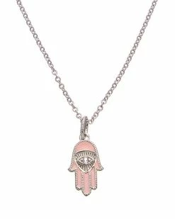 Judith Ripka Little Jewels Silver White Topaz Hamsa & Evil Eye Pendant Necklace Women