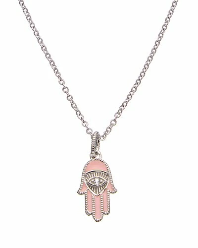 Judith Ripka Little Jewels Silver White Topaz Hamsa & Evil Eye Pendant Necklace Women