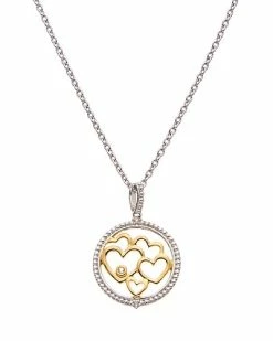 Judith Ripka Little Jewels 14K Over Silver White Topaz Multi Heart Charm Necklace Women