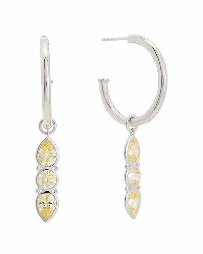 Judith Ripka Watercolors Silver CZ Drop Hoops Women