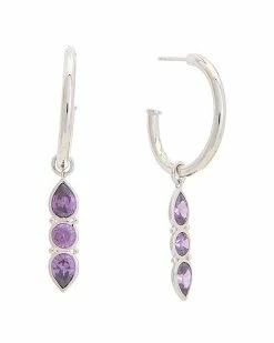 Judith Ripka Watercolors Silver CZ Drop Hoops Women