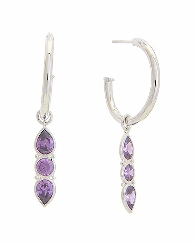 Judith Ripka Watercolors Silver CZ Drop Hoops Women