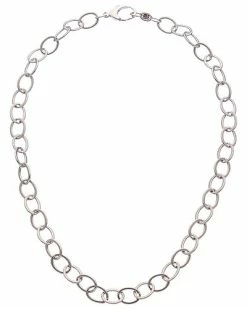 Judith Ripka Links Silver Textured Flat Link Cable Necklace Women