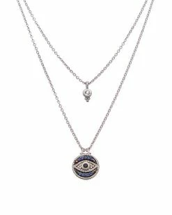 Judith Ripka La Petite Silver 0.18 Ct. Tw. Gemstone Evil Eye Necklace Women