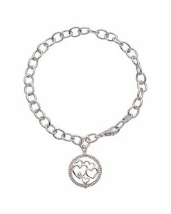 Judith Ripka Little Jewels 14K Over Silver White Topaz Open Hearts Charm Bracelet Women