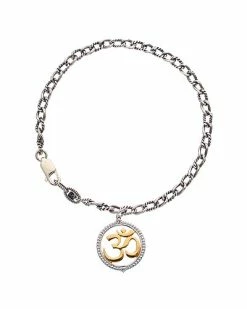 Judith Ripka Little Jewels 14K Over Silver White Topaz Om Charm Bracelet Women