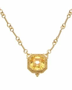 Judith Ripka Estate 14K Over Silver CZ Asscher Necklace Women