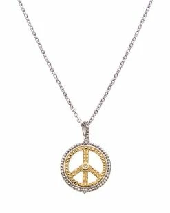 Judith Ripka Little Jewels 14K & Silver Diamond Peace Sign Charm Necklace Women
