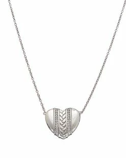 Judith Ripka Heart Link Silver White Topaz Heart Necklace Women
