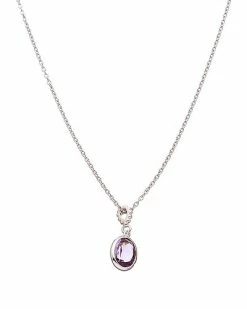 Judith Ripka Water Colors Silver Amethyst Oval Pendant Necklace Women