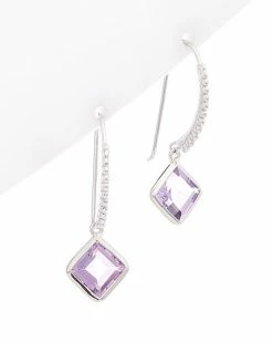 Judith Ripka Water Colors Silver Amethyst Drop Earrings Women