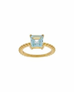 Judith Ripka Water Colors 14K Over Silver Blue Topaz Square Ring Women