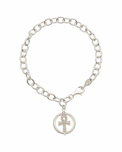 Judith Ripka Little Jewels Silver White Topaz Ankh Charm Bracelet Women