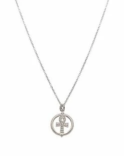 Judith Ripka Little Jewels Silver White Topaz Ankh Charm Necklace Women