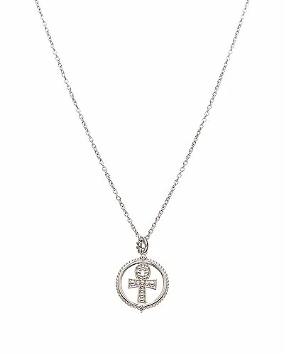 Judith Ripka Little Jewels Silver White Topaz Ankh Charm Necklace Women