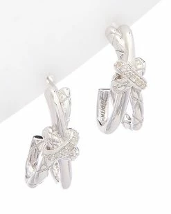 Judith Ripka Aura Silver White Topaz Braided Crisscross Hoops Women