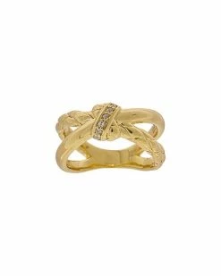 Judith Ripka Aura 14K Over Silver White Topaz Braided Crisscross Ring Women