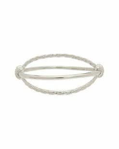 Judith Ripka Aura Silver White Topaz Crisscross Braided Bangle Bracelet Women