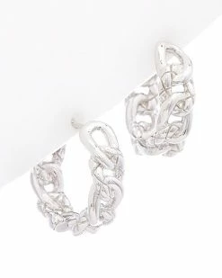 Judith Ripka Aura Silver Curb Link Hoops Women