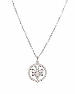 Judith Ripka Little Jewels Silver White Topaz Bee Charm Necklace Women