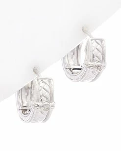 Judith Ripka Cavallo Silver White Topaz Braided Huggie Hoops Women