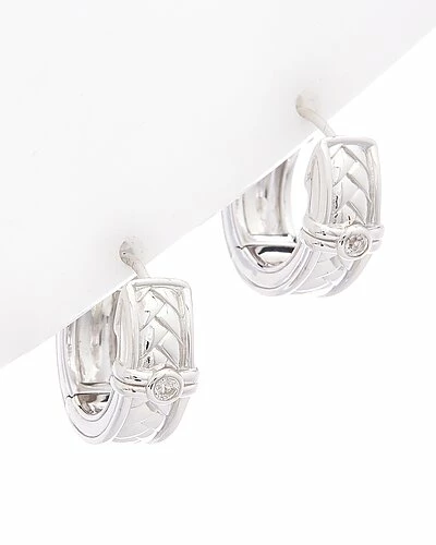 Judith Ripka Cavallo Silver White Topaz Braided Huggie Hoops Women