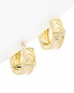 Judith Ripka Cavallo 14K Over Silver White Topaz Braided Huggie Hoops Women