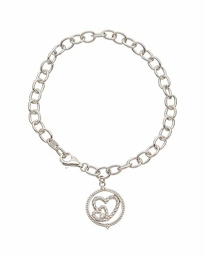 Judith Ripka Little Jewels Silver White Topaz Double Heart Charm Bracelet Women