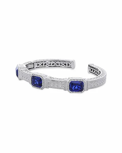 Judith Ripka Estate Silver Blue Corundum Cuff Bracelet Women