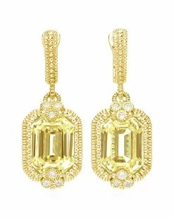 Judith Ripka Estate 14K Over Silver White Sapphire CZ Earrings Women