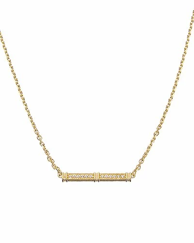 Judith Ripka Estate 14K Over Silver White Topaz Pave Bar Necklace Women